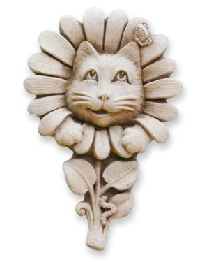 Cast Stone Plaque Featuring Cats Feline in the Flowers